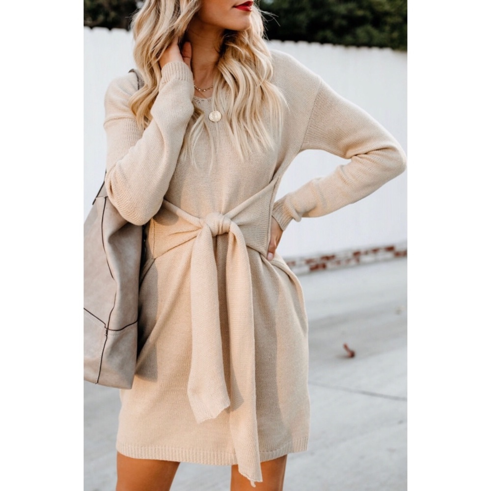 Apricot Dont Let Me Go Tie Sweater Dress